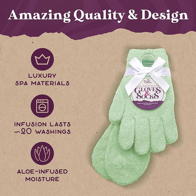Purple Canyon Moisturizing Socks and Gloves Set | Sage Green Fuzzy Socks and Gloves with Aloe and Vitamin E for Women | Women's Gifts for Self-Care