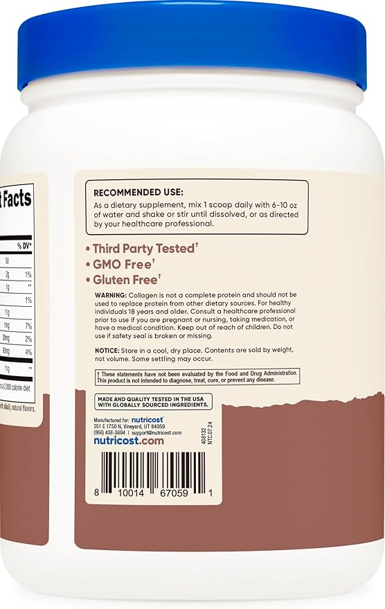 Nutricost Grass-Fed Collagen Powder 1LB (454 G) (Chocolate) - Grass Fed Bovine Collagen Hydrolysate - Collagen Peptides