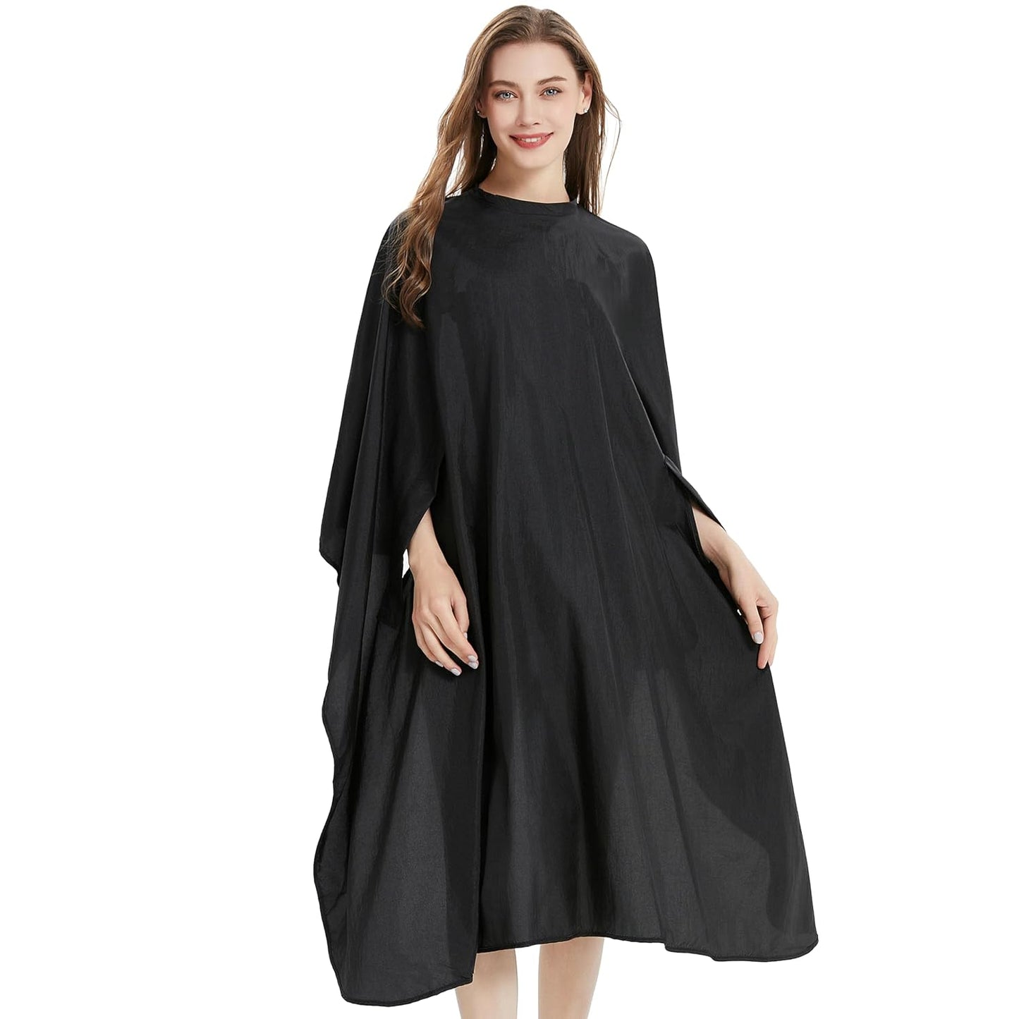 Hair Cutting Cape with Armholes - Professional 100% Nylon Black Salon Cape - Lightweight, Water-Resistant Hairdresser Smock for Cutting, Coloring, and Styling - Comfortable Gown for Salon or Home