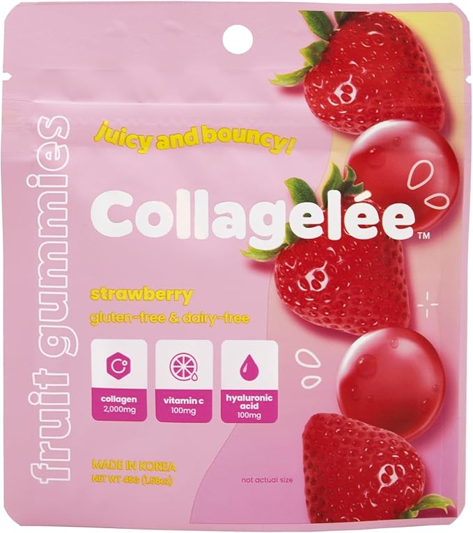 Collagelee Collagen Infused Gummies - Marine Collagen Supplements with Vitamin C, Hyaluronic Acid, & Biotin - Korean Collagen Supplements (2 Shine Muscat Grape & 2 Strawberry)