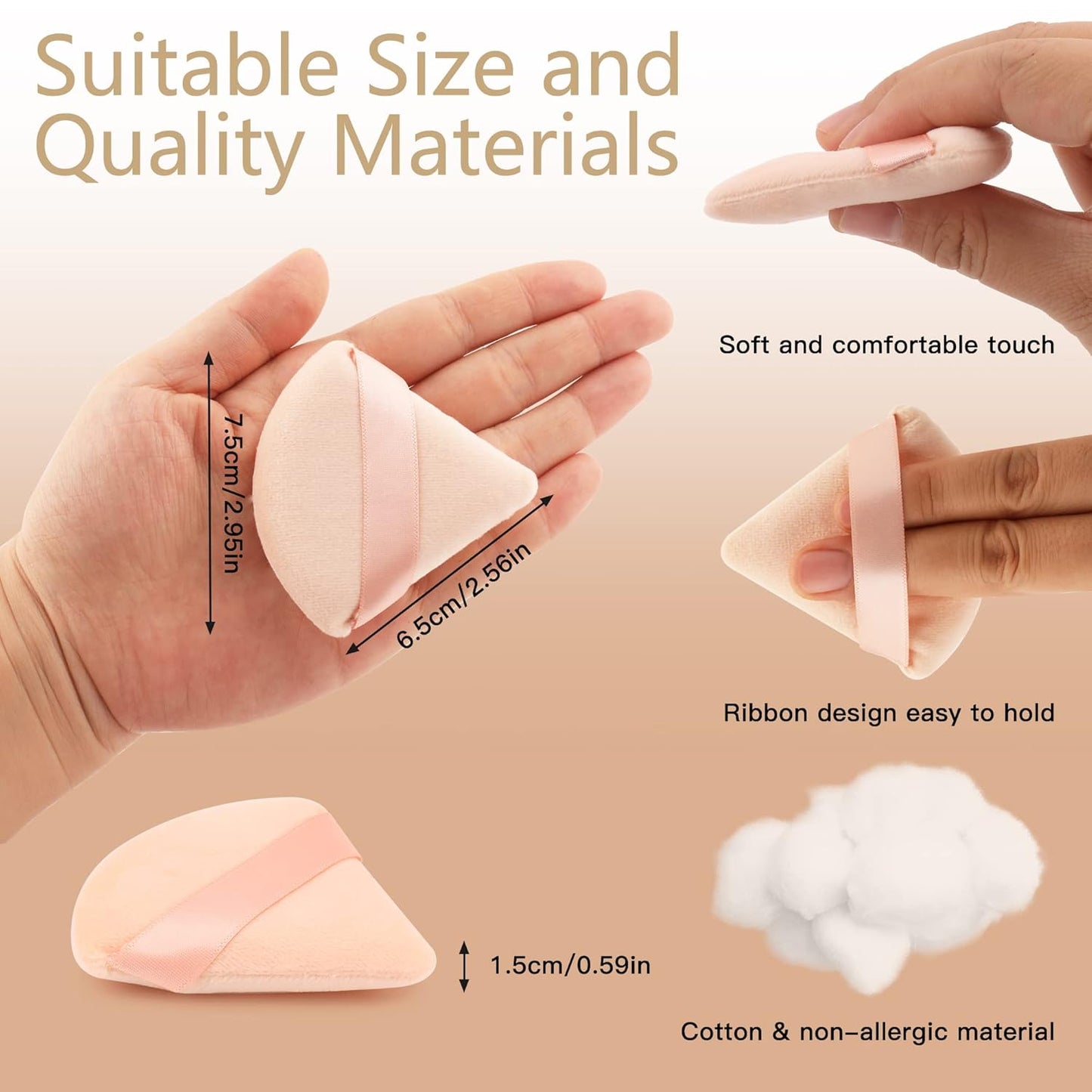 2 Pcs EVAOUXIU Triangle Powder Puff for Face Powder, Soft Plush Setting Powder Puff, Velour Cosmetic Foundation Blender Sponge Beauty Makeup Tools (Nude)