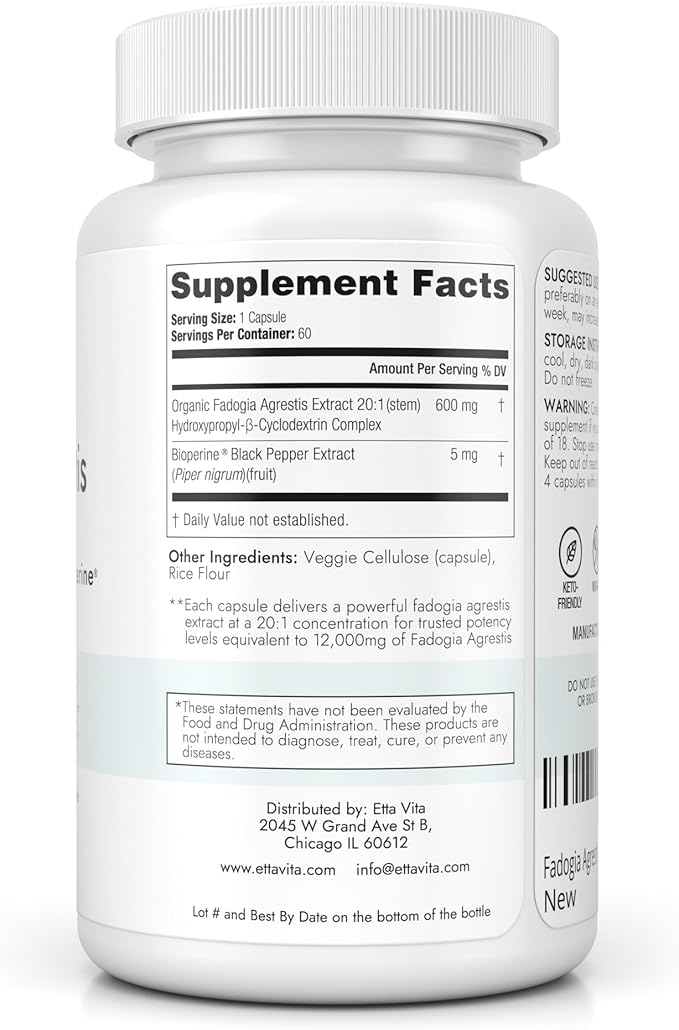 Organic Fadogia Agrestis 600mg for Natural Test Support (2X More Pure - 3X More Absorbent) Athlete Approved - Supports Muscle Growth & Recovery, Healthy Energy Levels, Drive, Stamina & Mood - 60ct