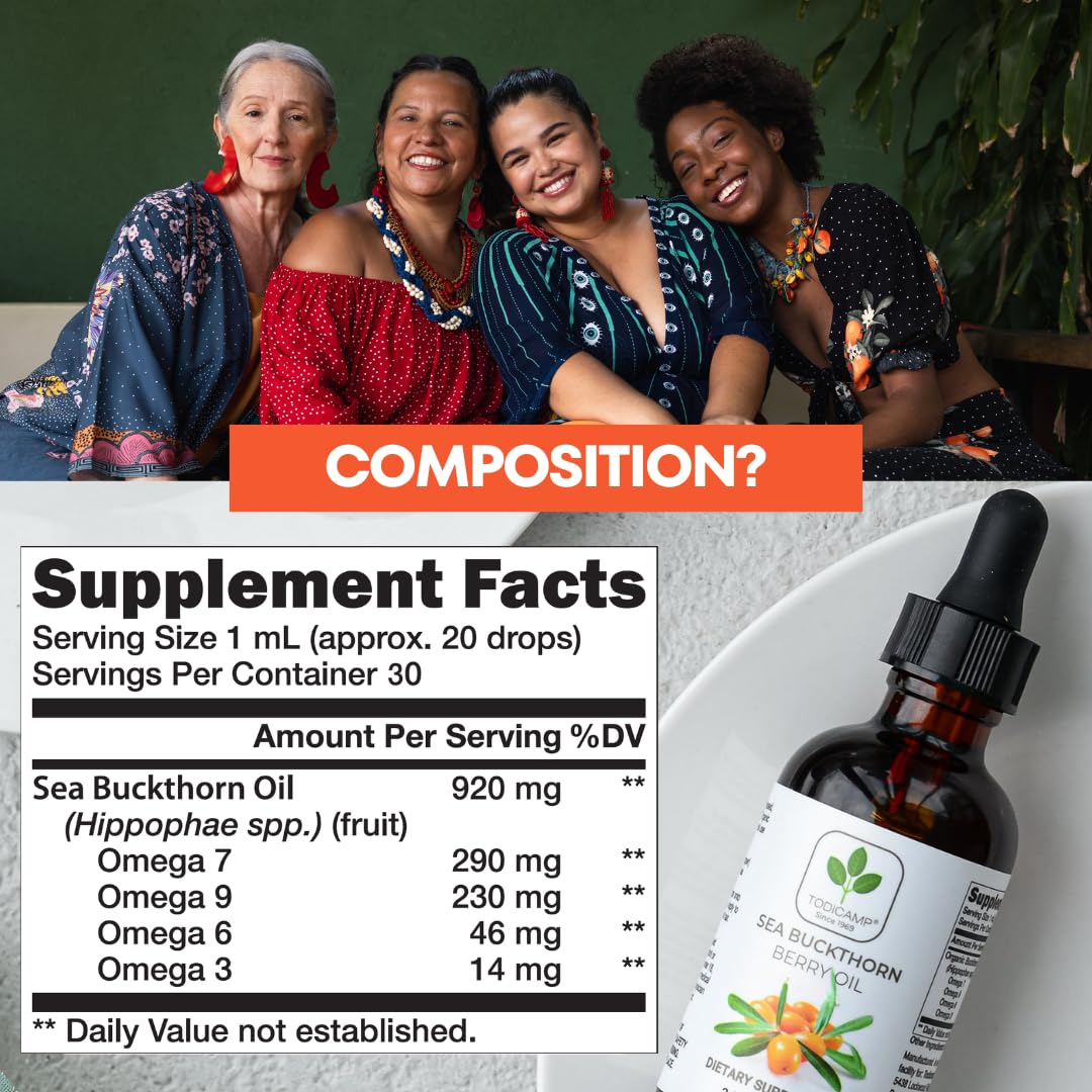 Sea Buckthorn Oil - 1 fl oz Cold-Pressed Sea Buckthorn Berry Oil - Seabuckthorn for Face, Hair, Body & Supplement