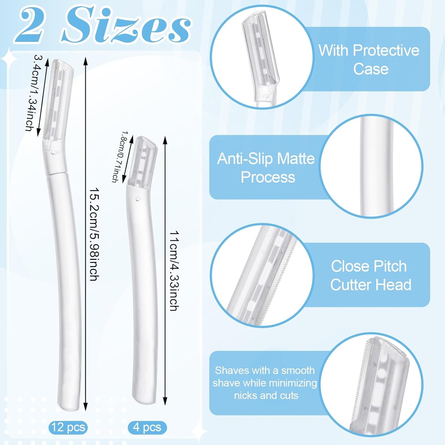 16 Count Dermaplane Razor for Women Face, Professional Facial & Eyebrow Hair Remover, Gentle Skin Exfoliation with Precision Blades，Transparent