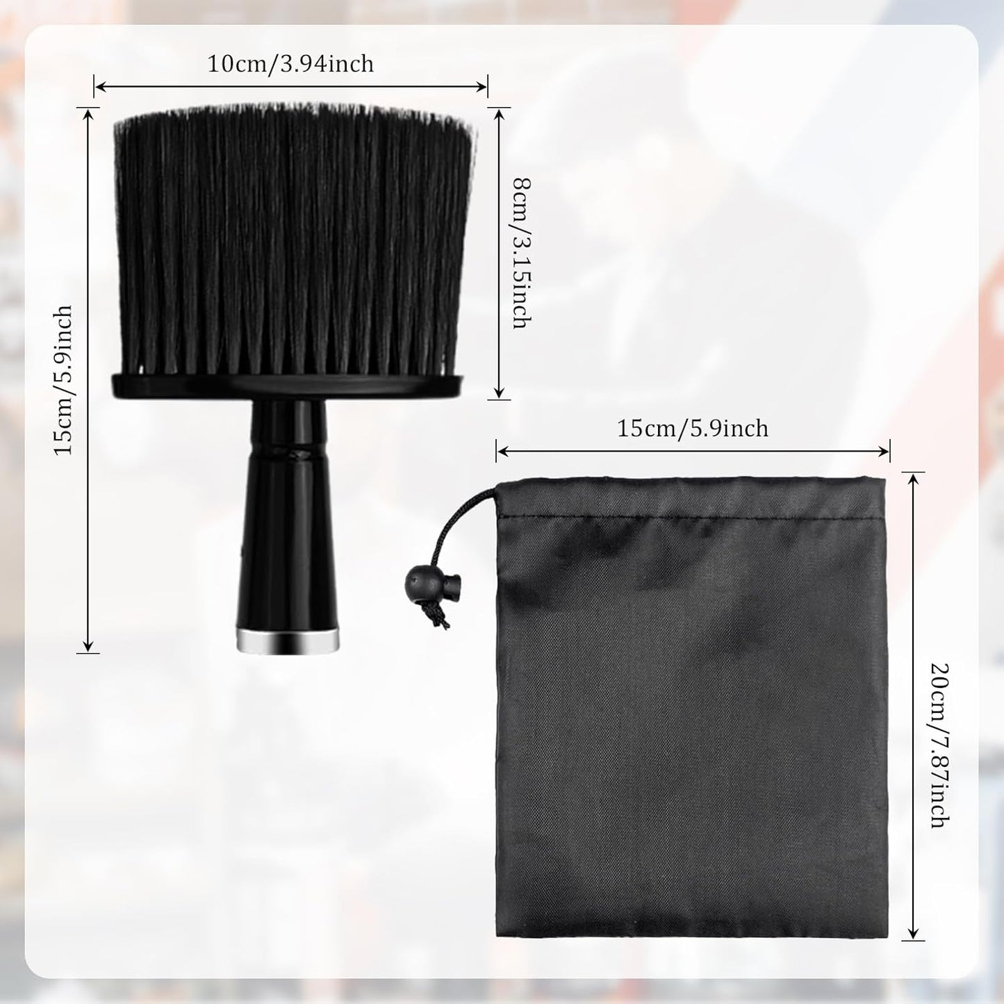 3Pcs Black Neck Dust Brush Set with Storage Bag, Soft Bristled Matte Handle Hair Brush & Barber Duster for Salon Essentials