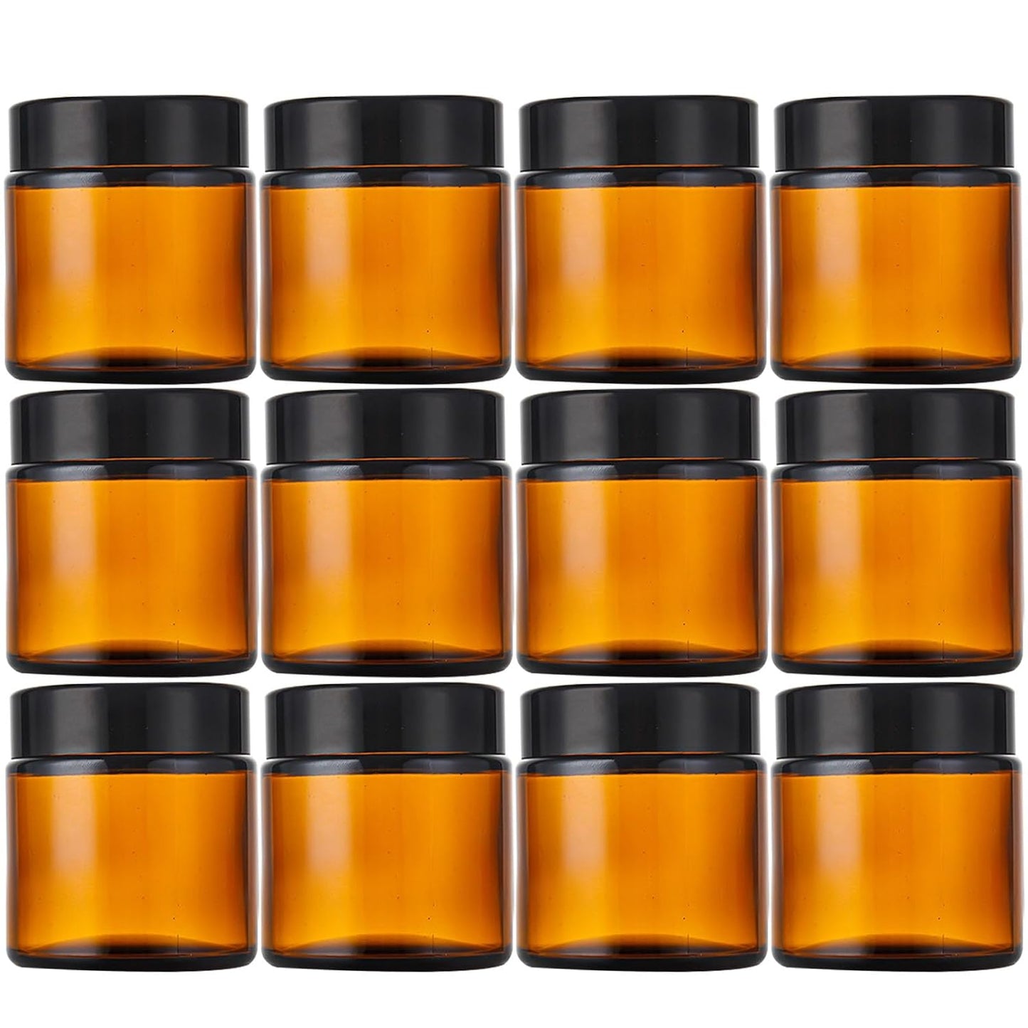 Lil Ray 4 oz Round Amber Glass Jar with Inner Liners and Black Lid (12pcs)