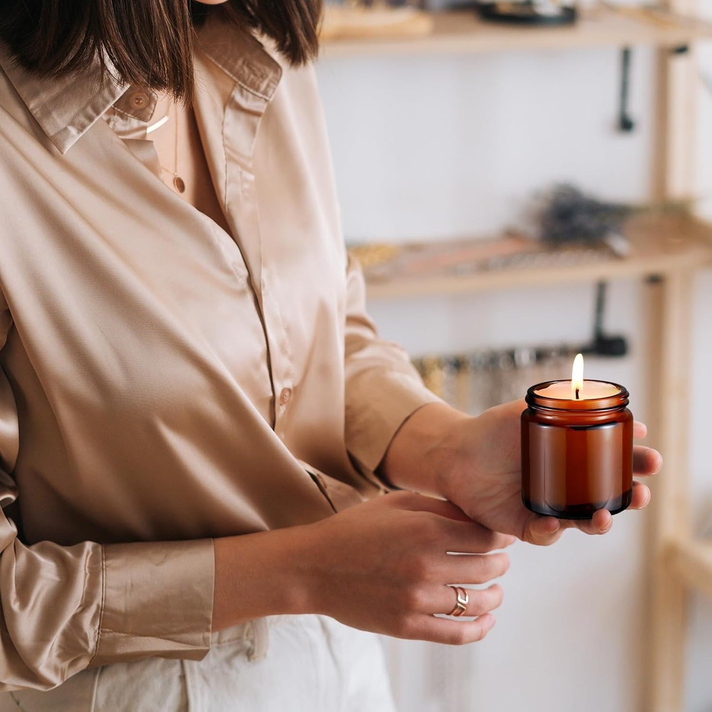 Norme 24 Pcs 4 oz Glass Jars with Lids Leakproof Round Airtight Empty Cosmetic Jars with Inner Liners Lid for Storing Lotions Powder Ointments Candle Making Tins (Black,Amber and Clear)