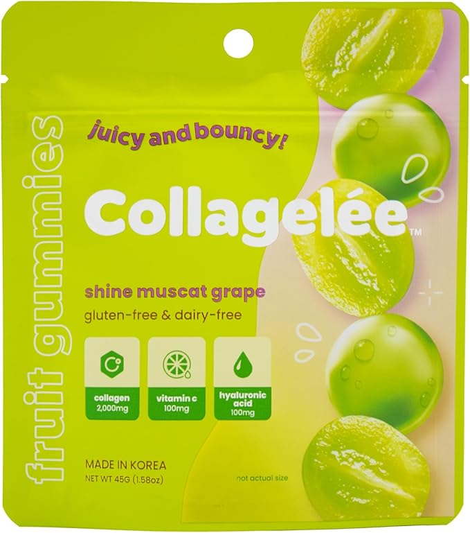 Collagelee Collagen Infused Gummies - Marine Collagen Supplements with Vitamin C, Hyaluronic Acid, & Biotin - Korean Collagen Supplements (2 Shine Muscat Grape & 2 Strawberry)