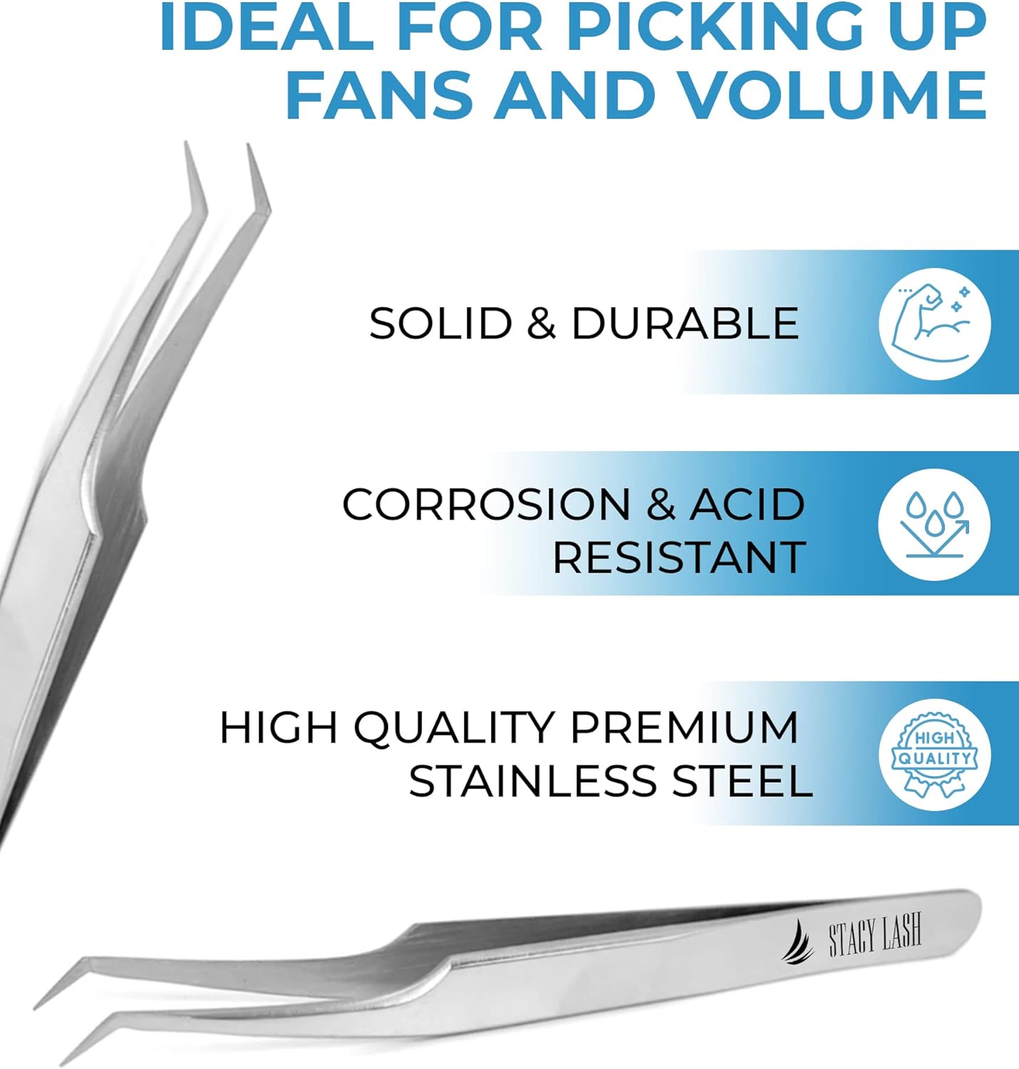 Stacy Lash STL-13 Curved Eyelash Extension Tweezers/Precision Tool for False Lashes Application/Supplies for Classic Extensions & Premade Fans/Tool Applicator for Volume Eyelashes/Beauty Accessories