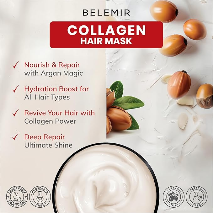 Collagen & Keratin Hair Mask – Deep Repair – 16.9oz + Comb