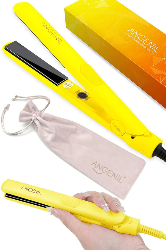 ANGENIL Pro Ceramic Tourmaline Mini Flat Iron for Short Hair, Portable Small Flat Iron with Anti-Scald Silicone, 0.7 inch Travel Size Mini Hair Iron, 20S Fast Heating, 3 Temp (280℉- 320℉ -380℉)