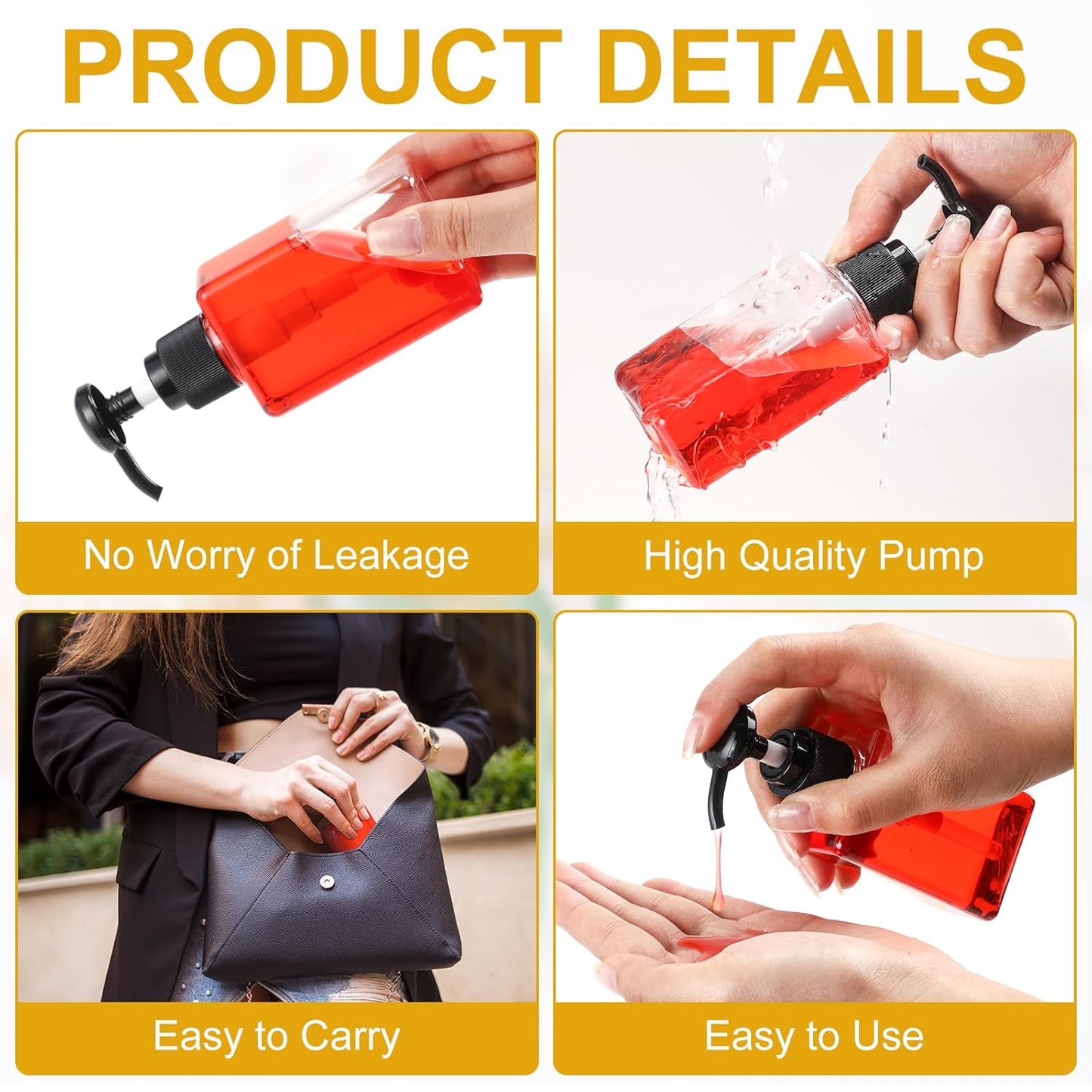 Domensi 24 Pcs 100ml /3.4 oz Pump Bottle Mini Travel Bottles Small Dispenser Containers Plastic Pump Lotion Dispenser Empty Square Travel Size Containers Toiletries (Black)