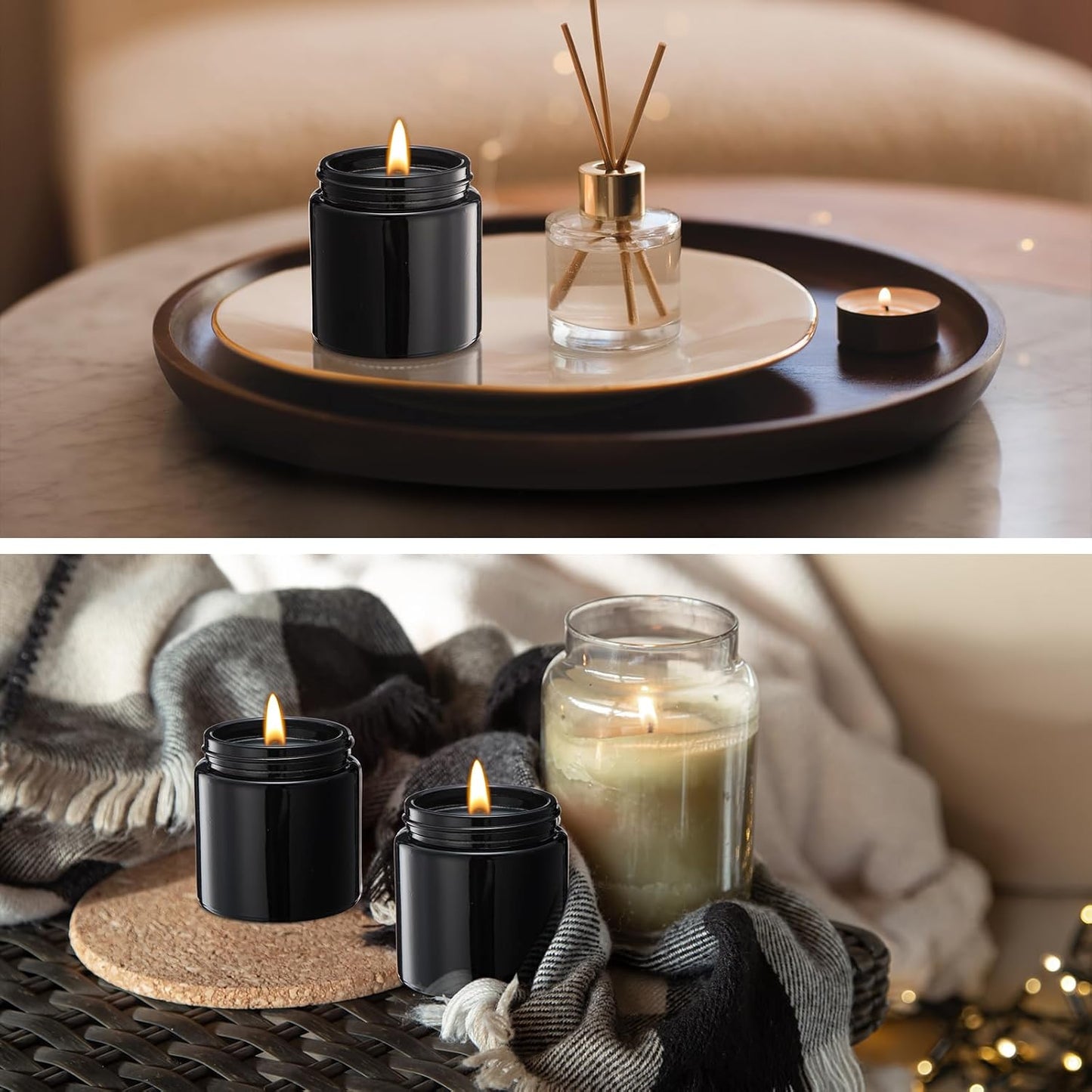 Norme 24 Pcs 4 oz Glass Jars with Lids Leakproof Round Airtight Empty Cosmetic Jars with Inner Liners Lid for Storing Lotions Powder Ointments Candle Making Tins (Black)