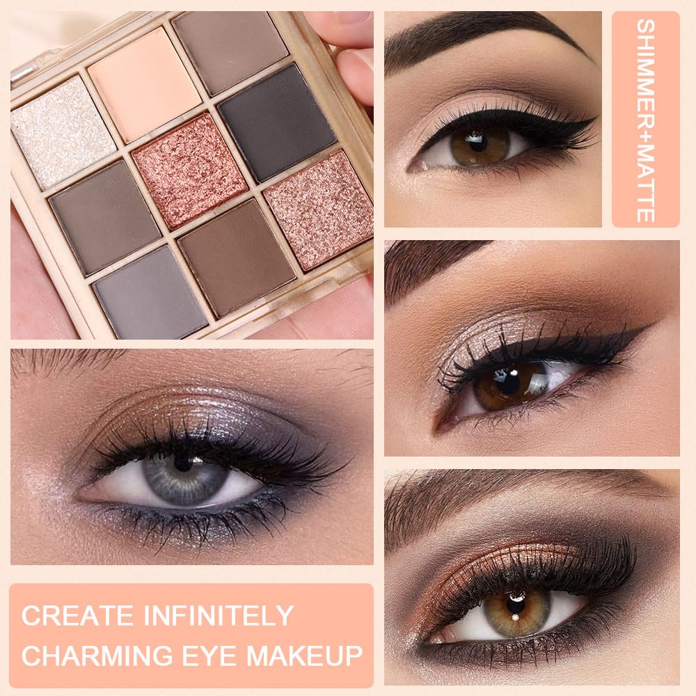 9 Colors Eye Shadow Palettes Makeup,Rose Gold Nude Brown Grey Smoky Eyeshadow Palette for Older Women,Natural Powde Eye Shadows Waterproof Long Lasting Naturing-Looking,Travel Size Makeup Pallete
