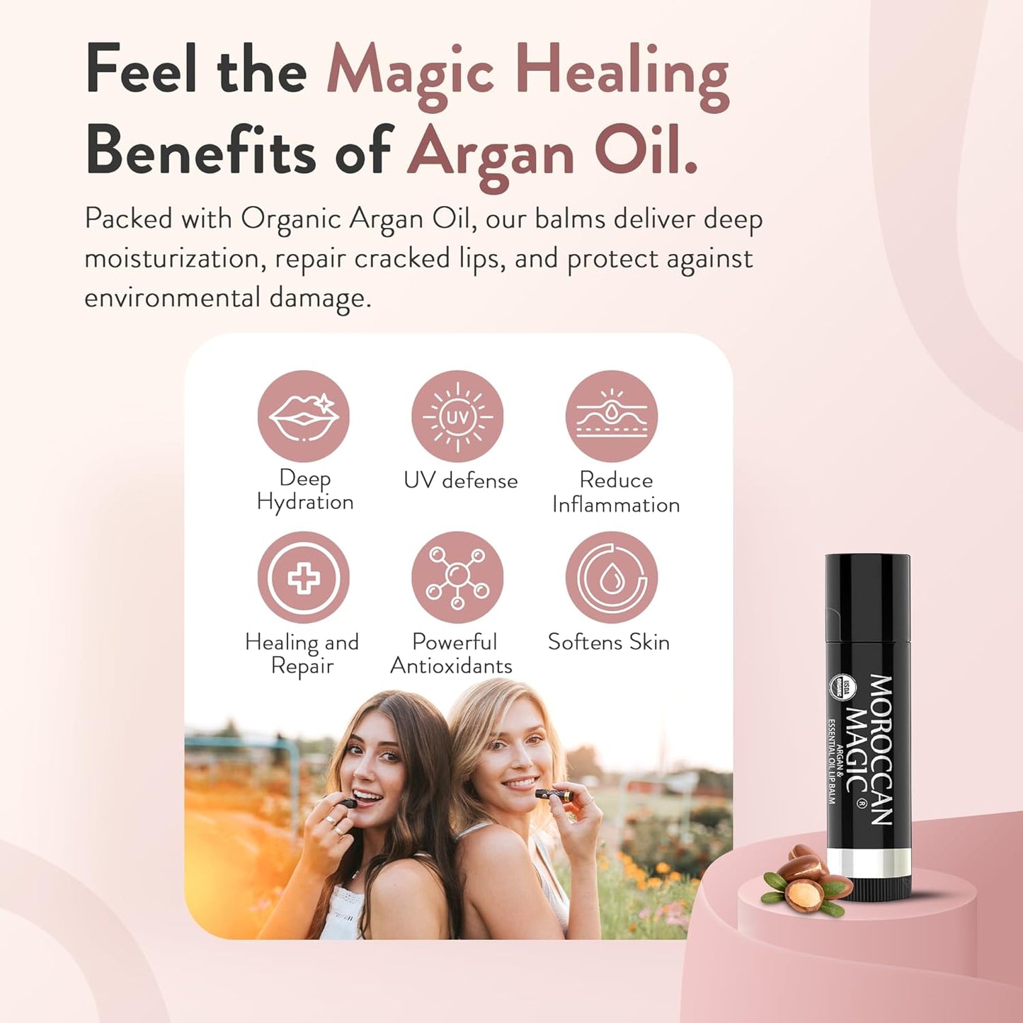 Moroccan Magic Organic Elderberry & Manuka Honey Lip Balm 3 Pack | Ultra-Hydrating Argan Oil Lip Moisturizer + Vitamin E | Natural Chapstick for Dry Lips | Smooth, Non-Toxic | Organic Lip Balm