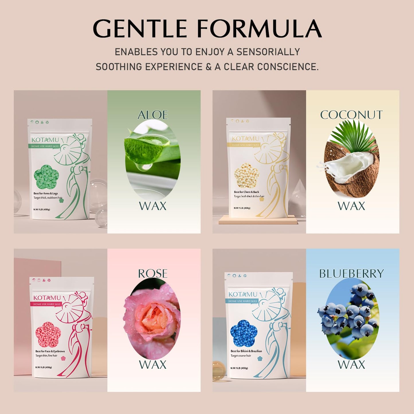 KOTAMU Waxing Kit for Women & Men, Wax Warmer for Hair Removal, Digital Wax Kit with Silicone Pot，Ideal for Face Eyebrow Arm Legs Armpit &Sensitive Skin, Waxing Machine for Home Salon Use- Cherry