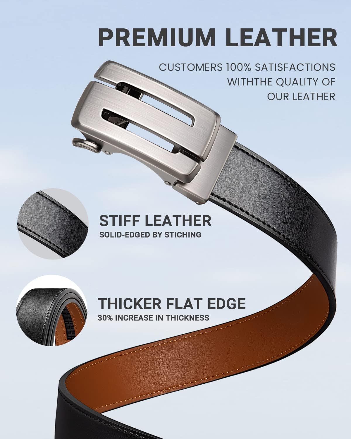 Zitahli Belt Men, Ratchet Belt Dress with 1 3/8" Premium Leather,Slide Belt with Easier Adjustable Automatic Buckle