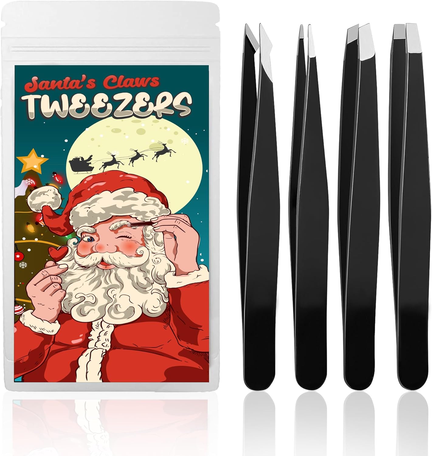 Tweezers for Women, Stocking Stuffers for Women Men Adults, Womens Gifts for Christmas White Elephant Gift Mom Santa Funny Stuffer Her Girls Teens Dad Mens, 4-Pack Tweezer Facial Hair Eyebrow Set