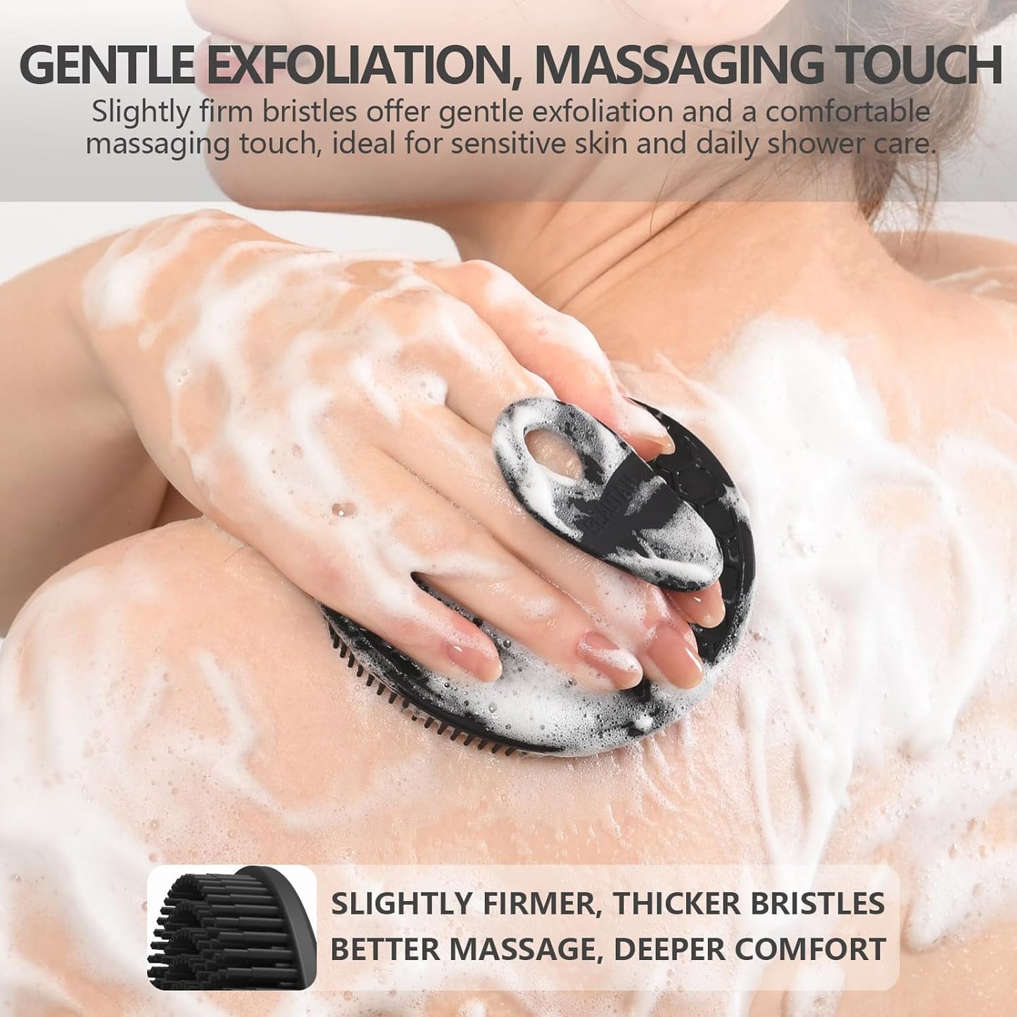 Silicone Body Scrubber with Scrub Net Set, BEAUTAIL 4 Pack for Rich Lather, Deep Cleansing, and Exfoliation – Durable, Easy to Clean, Gentle or Firmer Options – 2 Brushes (BK+BL), 2 Scrub Nets (GY+BL)