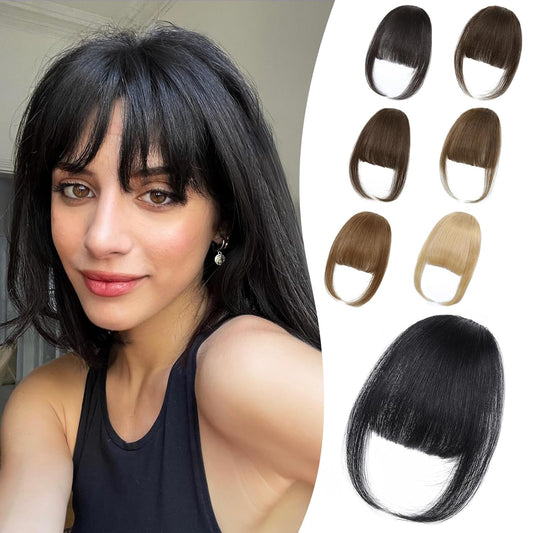 Wispy Bangs Hair Clip, 100% Human Hair Clip In Natural Black Bangs for Women, Soft Layered Fake Bangs with Feathered Fringe, Easy Clip-On Design for Daily Wear & Halloween