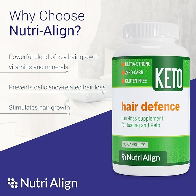 Nutri-Align Hair Defence Biotin Complex for Keto and Fasting | 90 Capsules | High Strength Hair Growth Biotin - 2500mcg Biotin per Capsule | Vitamin A, Folic Acid & Calcium