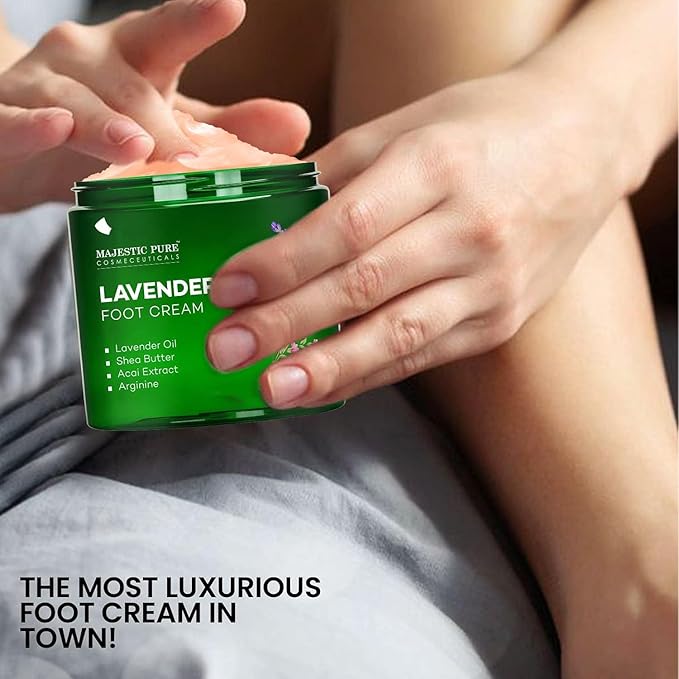 Majestic Pure Lavender Oil Foot Cream, Warming Cream - Calluses, Dry Cracked Feet, Hands, Heels, Elbow, Nails, and Knees - Softens & Moisturizes Skin - 8 oz