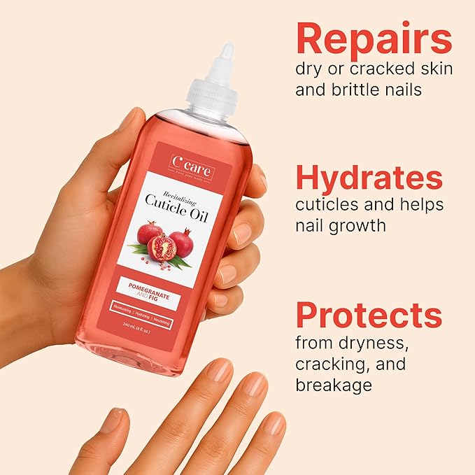 C CARE Pomegranate and Fig Cuticle Oil For Nails - Repairs Cuticles Overnight - Moisturizes and Strengthens Nails and Cuticles - 8oz