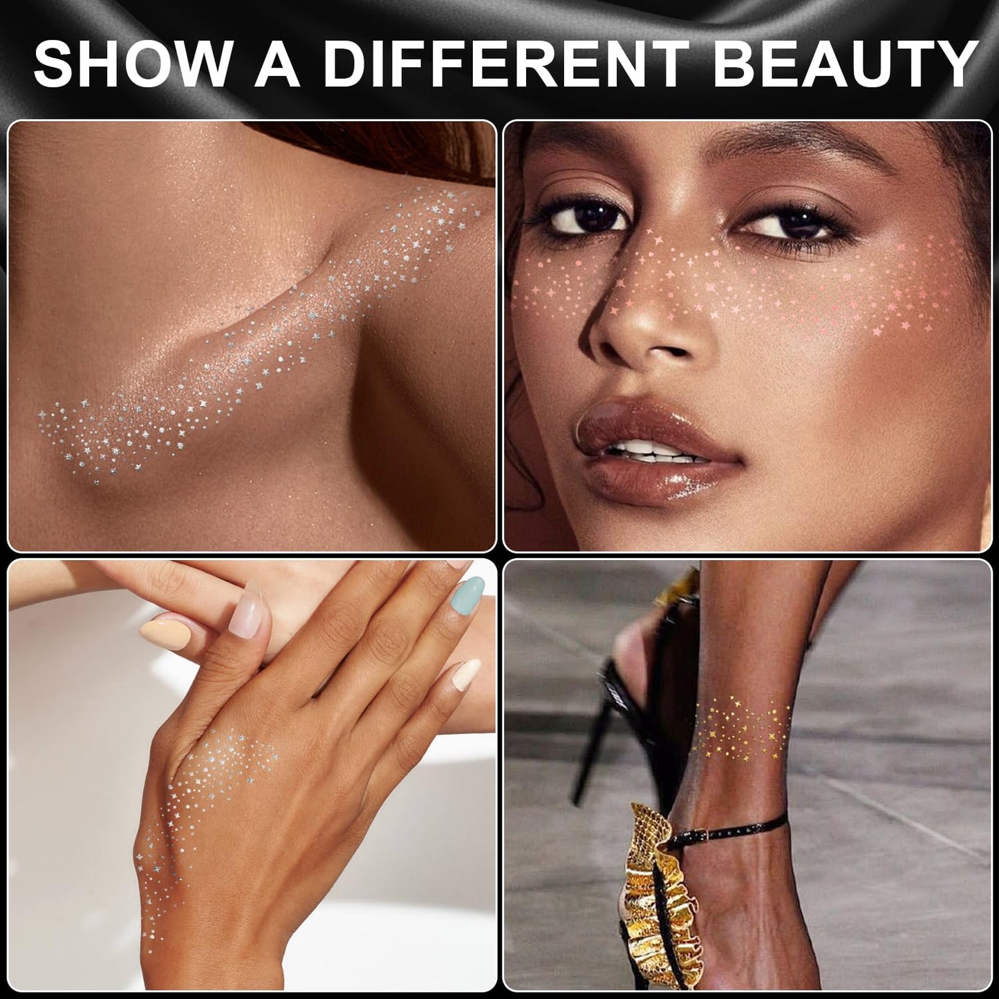 Glitter Freckles Face Tattoo, 20PCS Rose Gold Makeup Patch, Faux Freckles Waterproof Temporary Tattoos Cute Glitter Women and Kids Makeup Accessories For Christmas (Rose Gold)