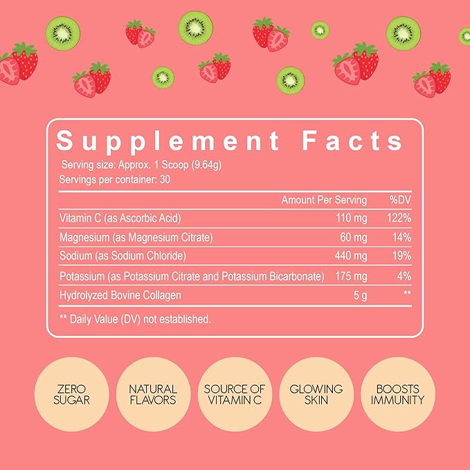 Electrolytes + Enhanced Collagen Zero Sugar Powder with Vitamin C - Muscle Recovery & Hydration Support - 30 Servings - Supports Immune & Joint Health