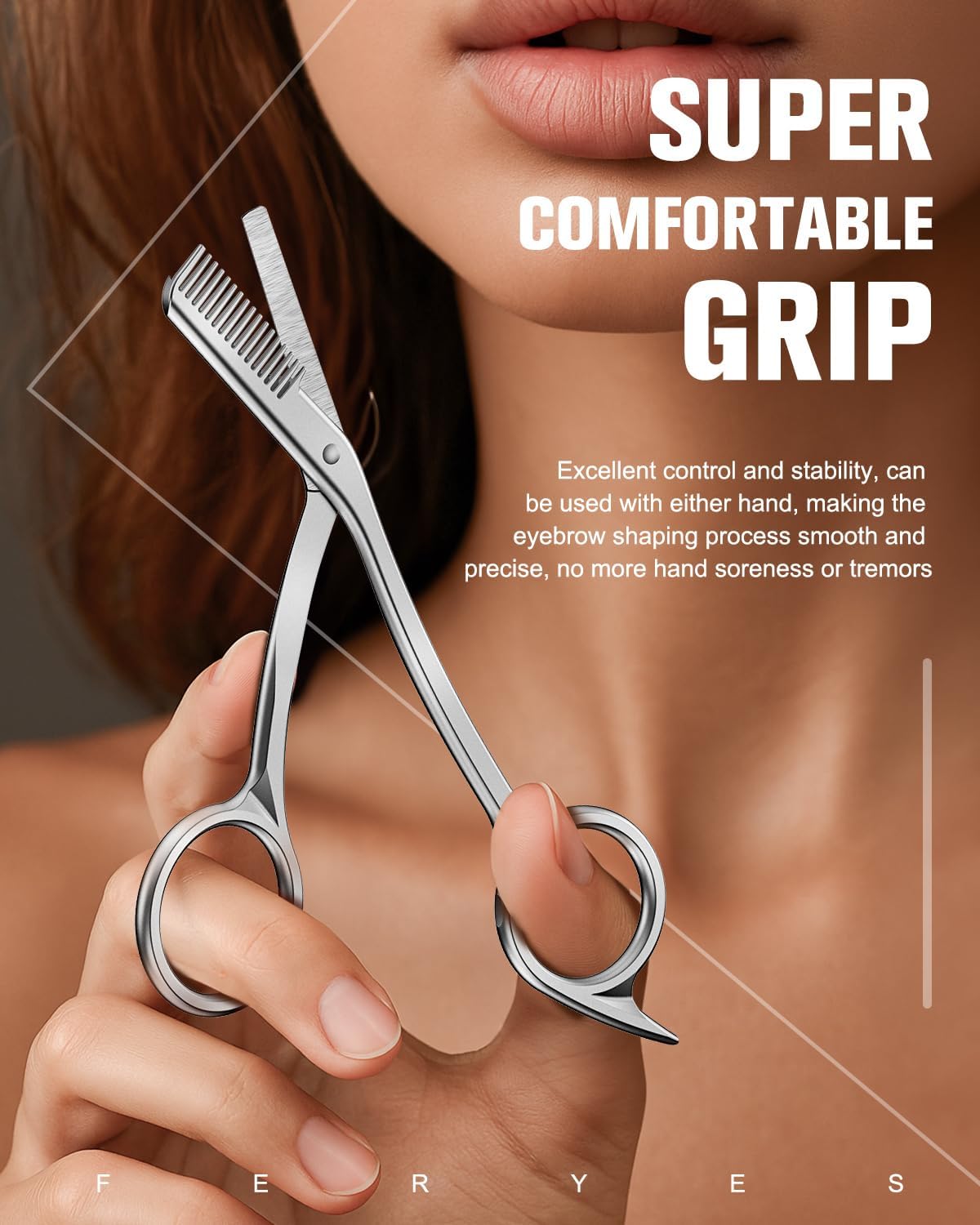 FERYES Eyebrow Trimmer Scissors with Combs, Stainless Steel Scissor & Comb in One, Precision Eyebrow Trimming Scissors for Women and Men