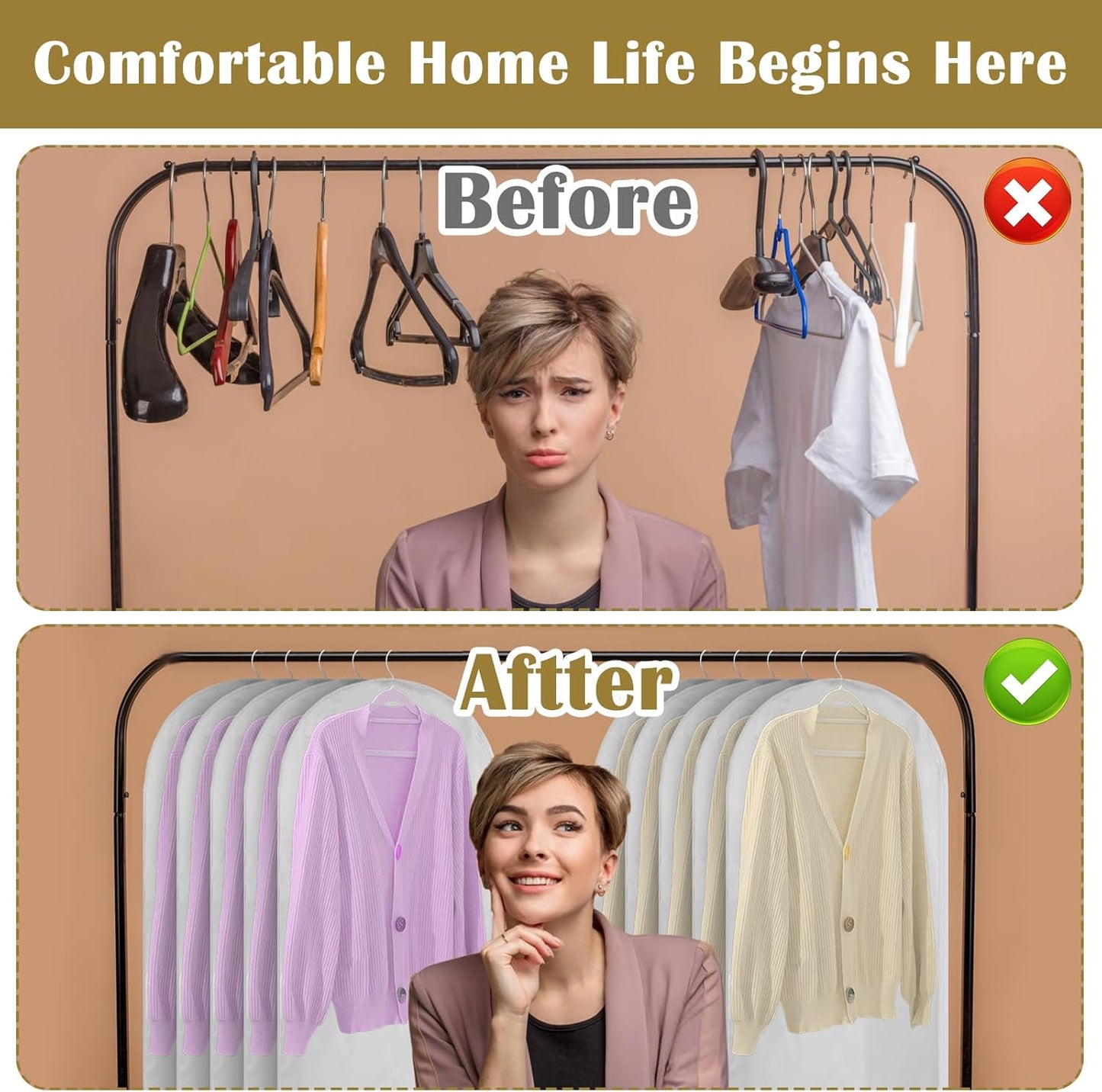 10 Pack Clear Garment Bags for Hanging Clothes, 40in Zipper Suit Bags for Closet Storage, Dusts Proof Hanging Plastic Clothes Cover for Shirt, Sweater Closet Storage