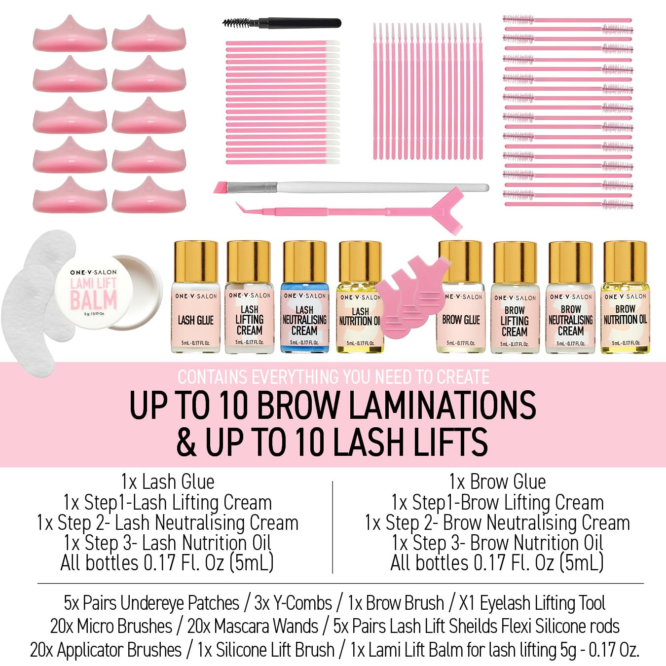 One V Salon Brow Lamination & Lash Lift Kit – 2-in-1 Eyebrow Lamination & Eyelash Lift Set | At-Home DIY Kit for Fuller Brows & Curly Lashes | up to 20 applications with All Tools Included