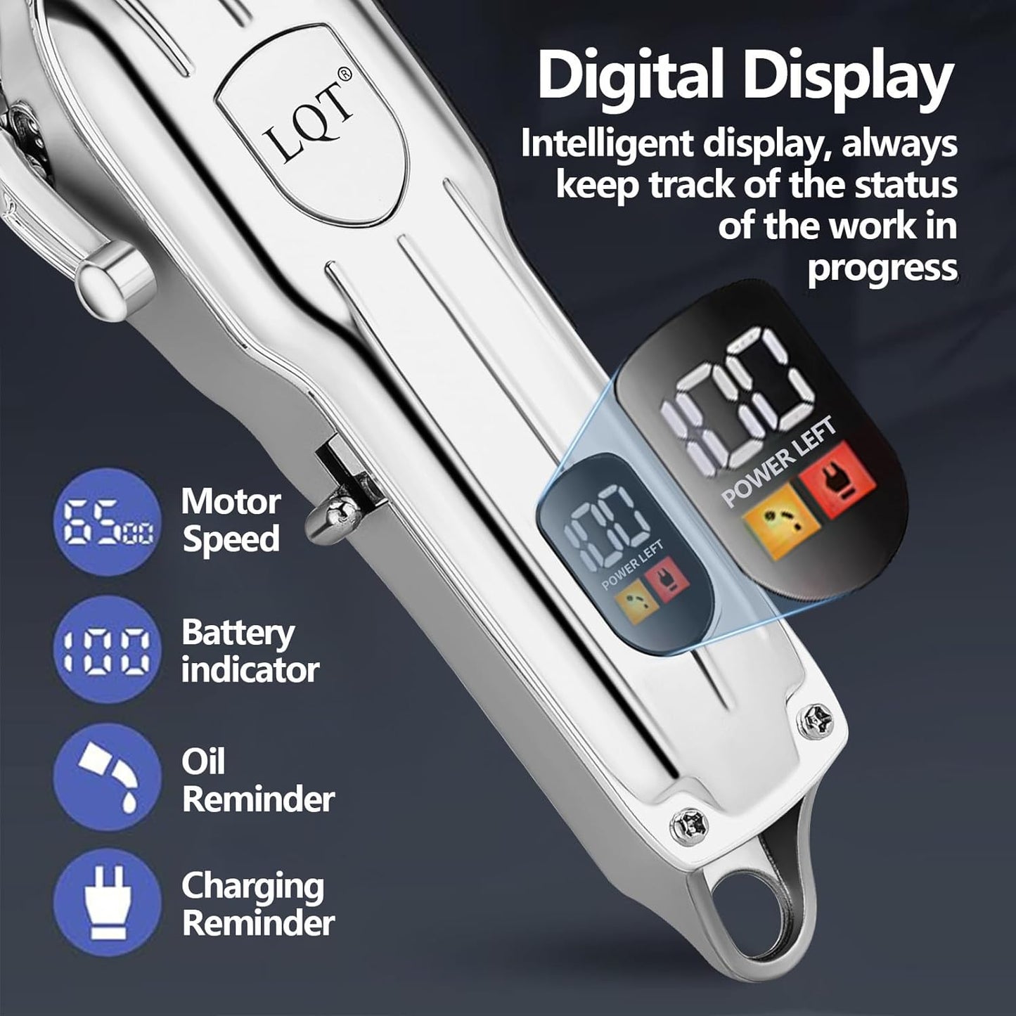 Professional Hair Clipper Set, Gold, LED Display, with Trimmer, 8 Guide Combs, Barber Shaver Set, with Travel Case and Haircut Cape (Silver)