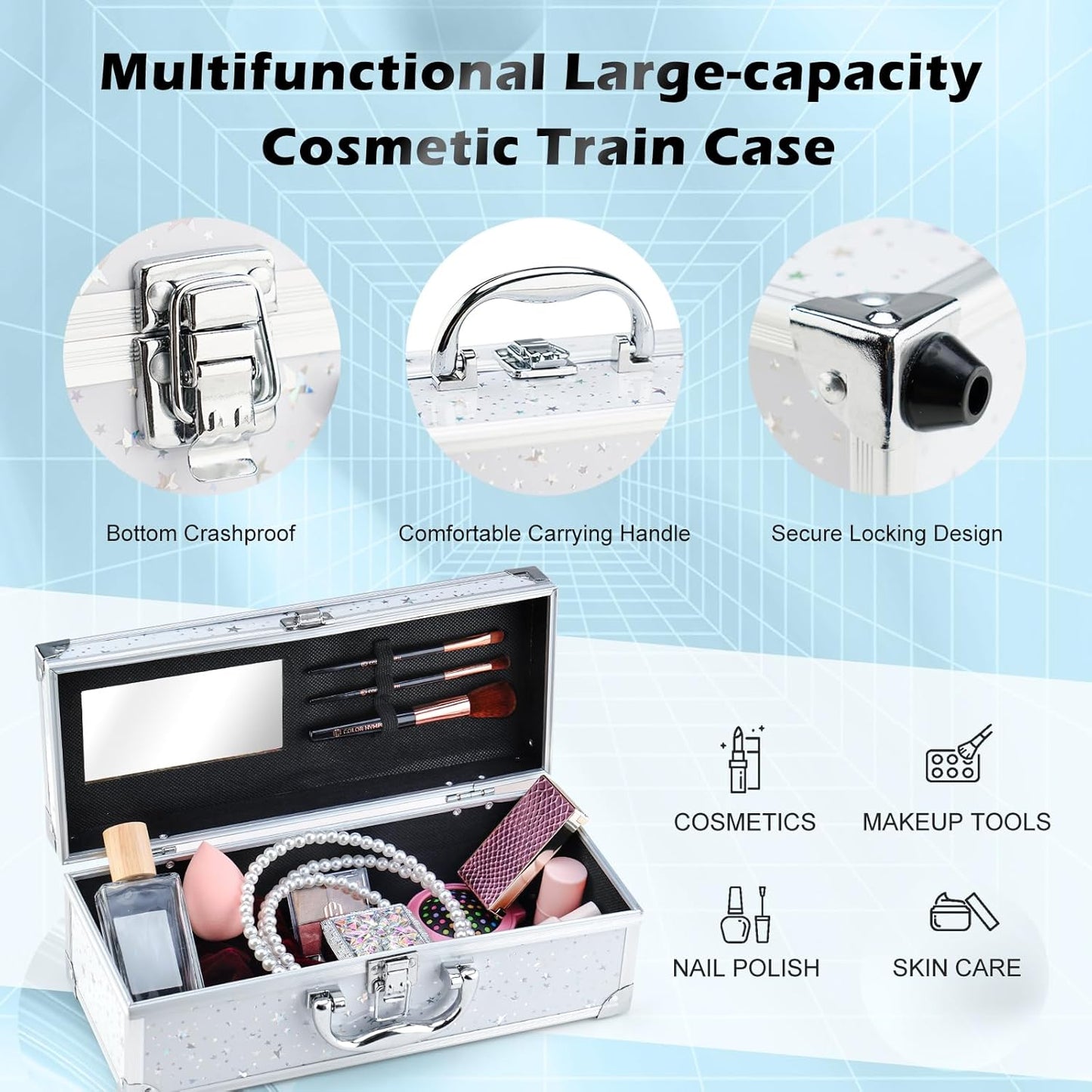 Color Nymph Makeup Kit for Teen Girls – All-in-One Beginner Makeup Set with Eyeshadow, Blush, Highlighter, Bronzer, Contour, Lipsticks, Eyeliner, Brushes & Mirror in Train Case (White)