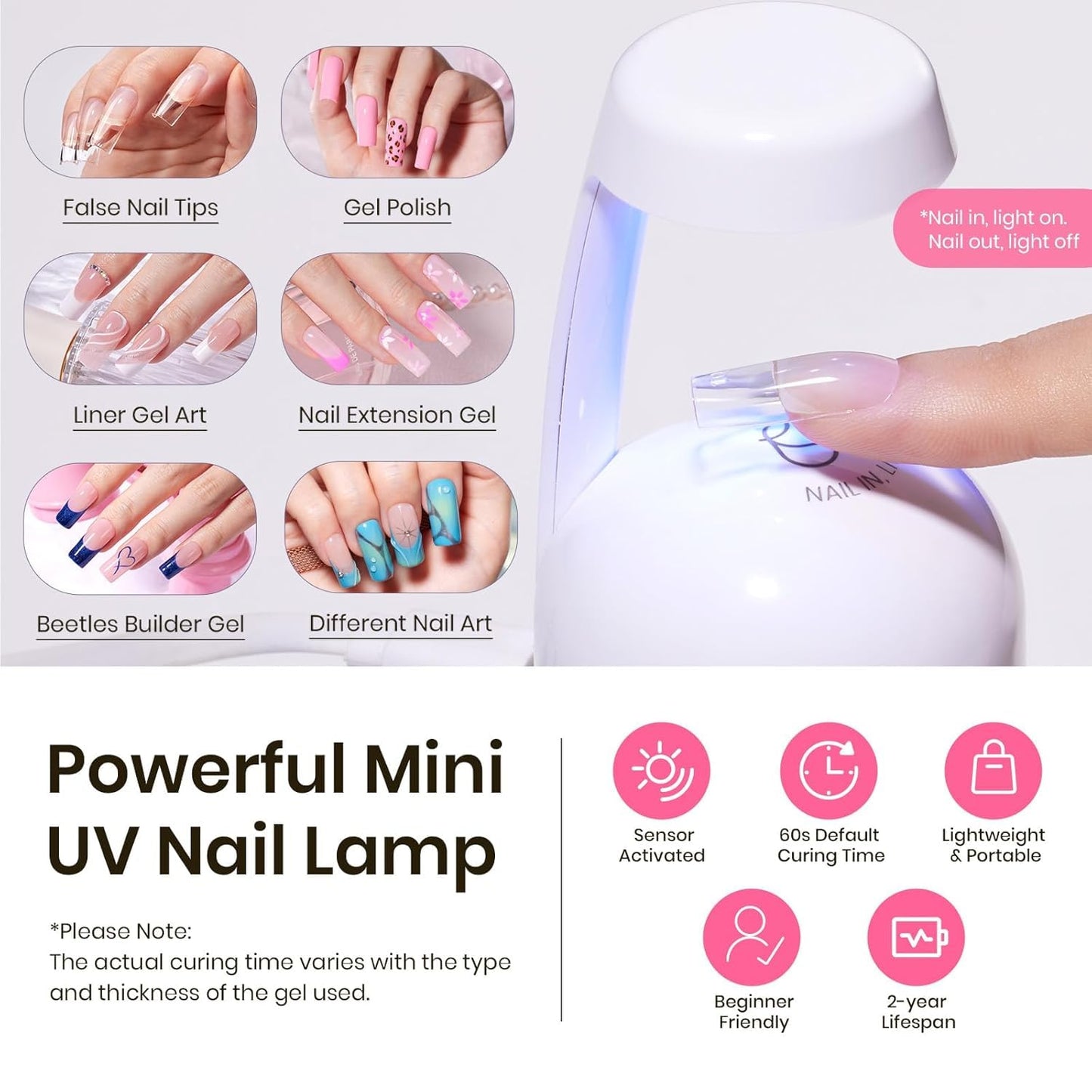 Beetles Tipex Nail Kit, Square Medium Nail Tips 224 Pcs 16 Sizes Pre-Etched Fake Nails with Tipex Nail Glue Mini Nail Lamp - Thick Acrylic Nail Set Pre-Builder Gel Press-on Nails