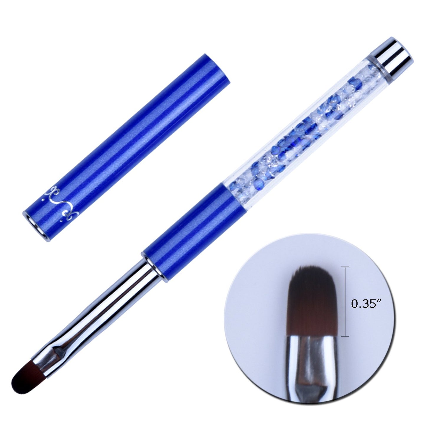 1Pcs Oval UV Gel Nail Brush Rhinestone Handle Professional Nail Art Tools Size 8