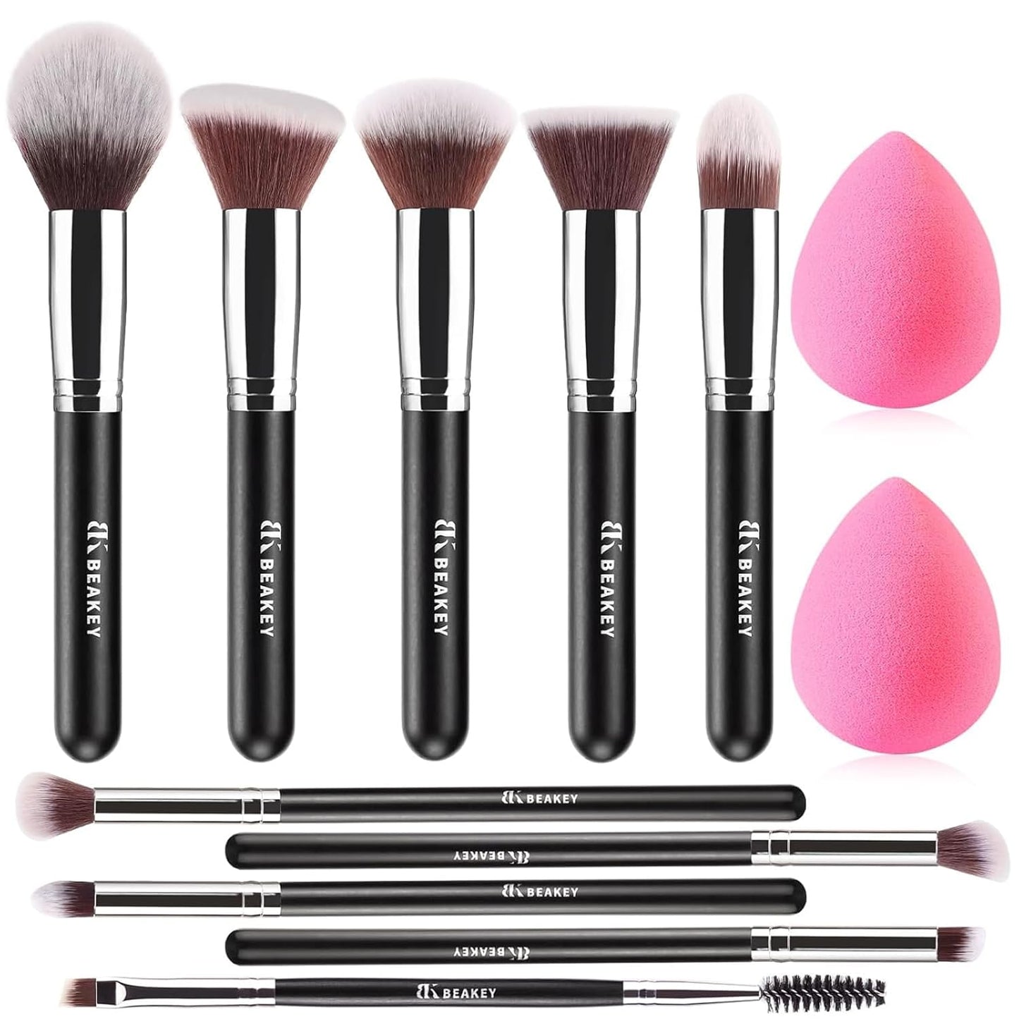 BEAKEY Makeup Brushes Set, Professional Foundation Eyeshadow Concealer Blush Powder Bronzer Applicator, 2 Blender Sponge with Beauty Paper Case stocking stuffers for women