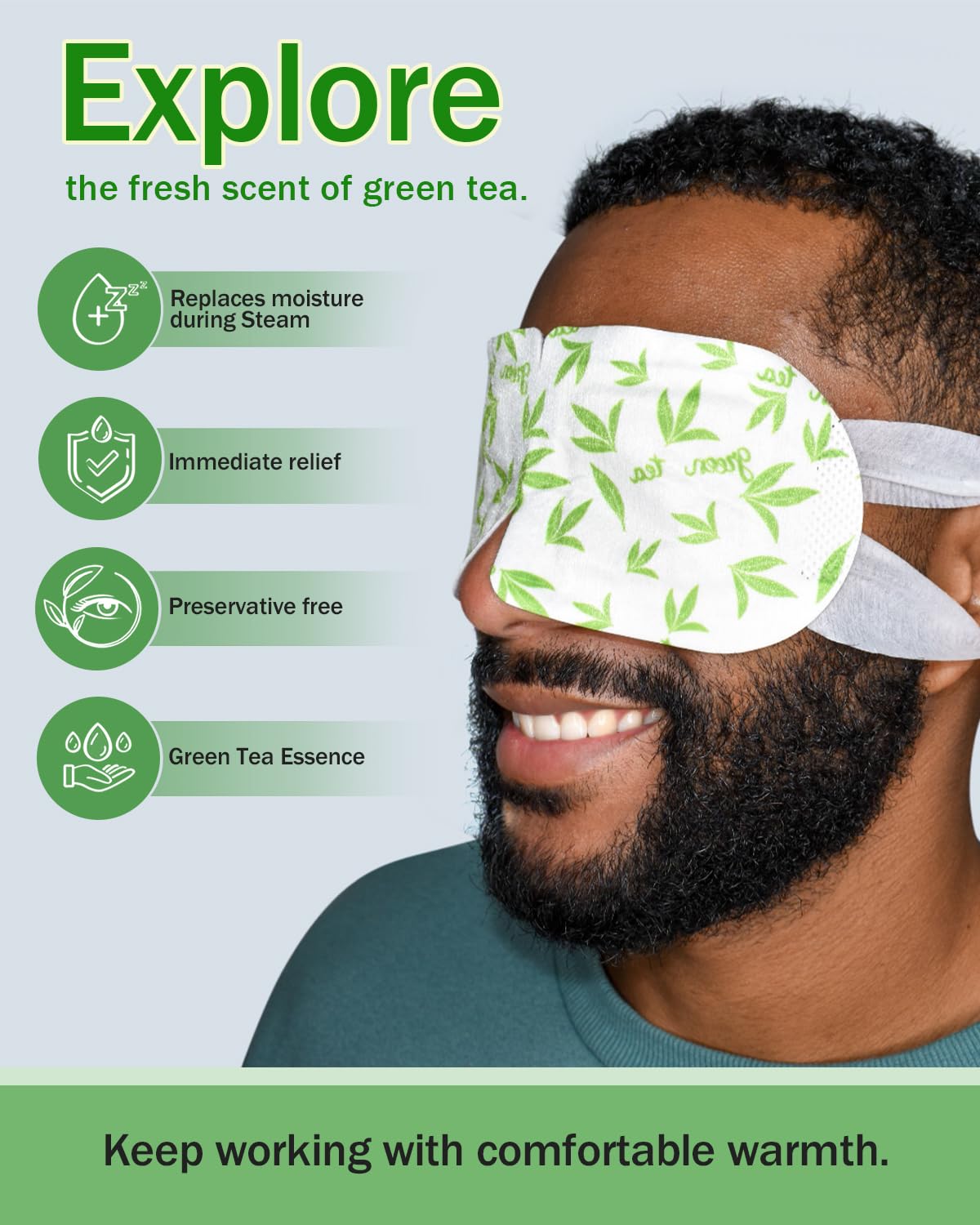 16 Packs Steam Eye Masks for Dry Eyes, Green Tea Warm Eye Mask, Relief Eye Fatigue & Puffy Eyes, Moist Heating Compress for Eyes, Self Heated Eye Mask, Disposable Travel Essentials & Relaxation Sets