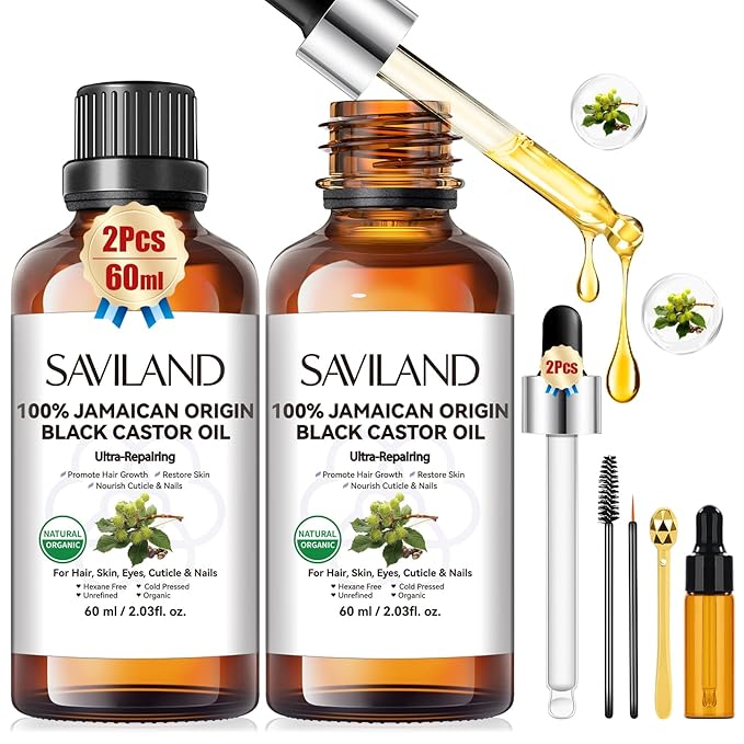 SAVILAND Jamaican Black Castor Oil: 100% Pure, Organic, Unrefined for Hair, Eyebrow, Face, Skin, Body & Home Care