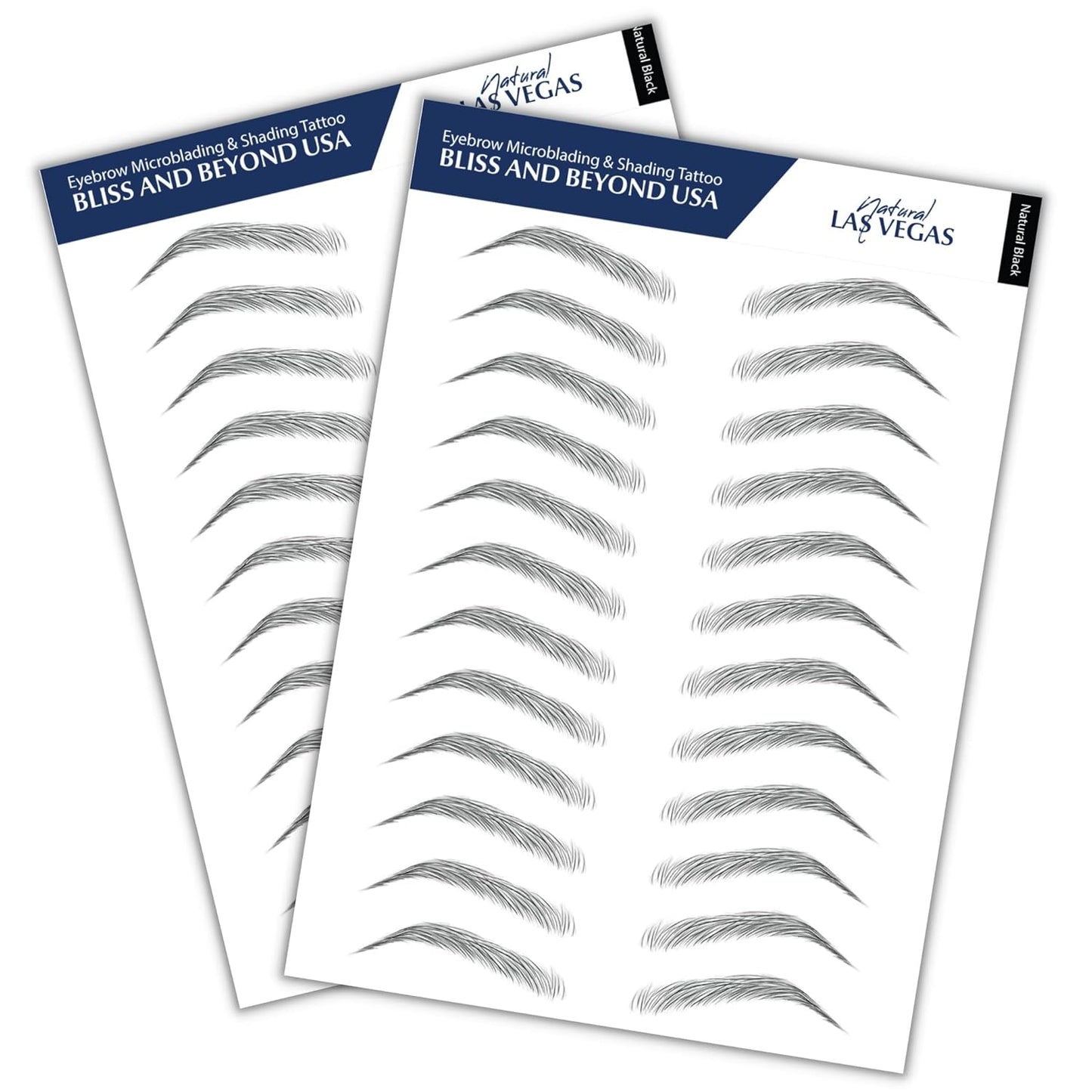 Bliss and Beyond USA, 2 Sheets Waterproof Eyebrow Tattoo Stickers, Long Lasting, Natural Looking Fake Eyebrows for Alopecia, Chemo, Cancer Gift. Same Size (Natural Las Vegas, Black)