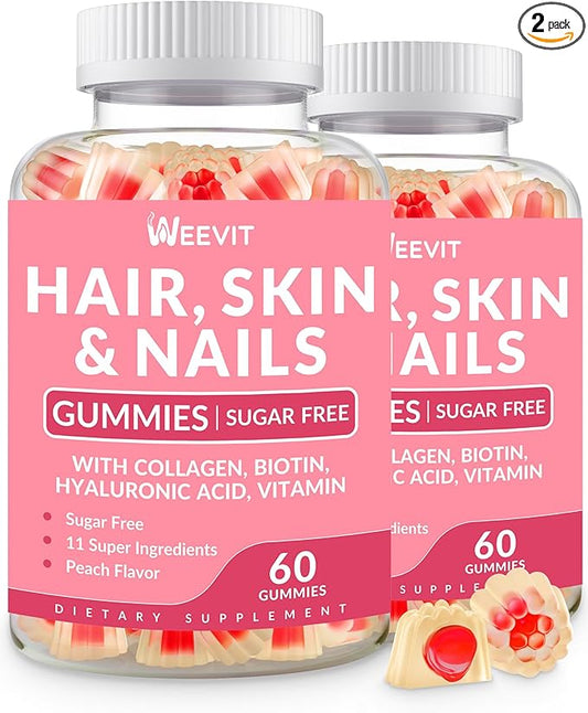 Hair Skin and Nails Gummies, Hair Skin Nails Vitamins w/Biotin Collagen Hyaluronic Acid, Hair Growth Vitamins for Hair Loss for Women & Men - Non-GMO & Gluten Free