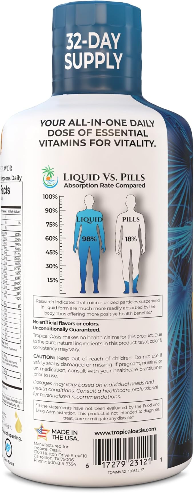 Premium Liquid Multivitamin for Men | Sugar Free Men’s Multi-Vitamin | 100+ Vitamins, Minerals & Amino Acids to Support Muscle, Heart, Brain Health & Energy | 98% Absorption Rate | Non-GMO | 32 Serv