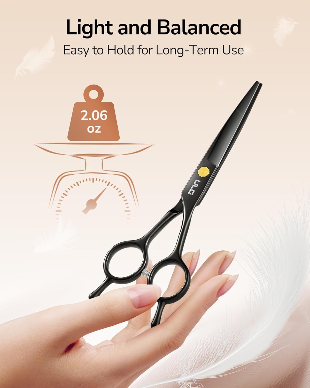 ULG Professional Hair Cutting Scissors for Men, 6.5 Inch Sharp Barber Hair Shears, Premium Stainless Steel Straight Haircut Tool for Salon & Home Use, Gloss Paint Finish, Black