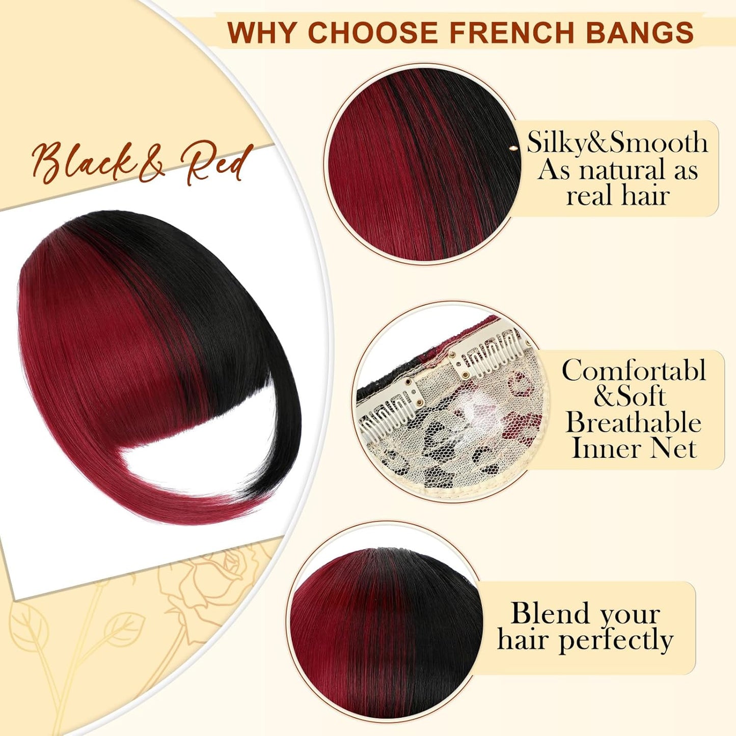 Bangs Hair Clip in Bangs, Fake Bangs Natrual Clip in Hair Extensions, Easy to Use Faux Bangs Clip on Bangs, French Bangs Fringe with Temples Hairpieces Curved Bangs for Cosplay