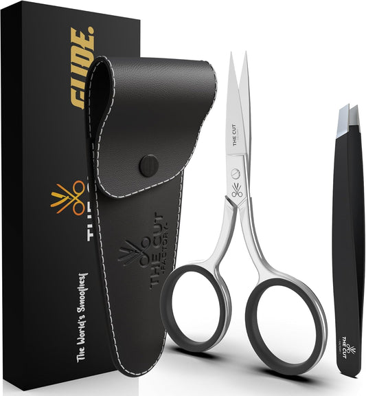 The Cut Factory- 6.5” Professional Hair Scissors & Tweezers - High Carbon 420 Stainless Steel Hair Cutting Scissors, Ultra-Sharp Barber Shears for Salon & Home, (BLACK)