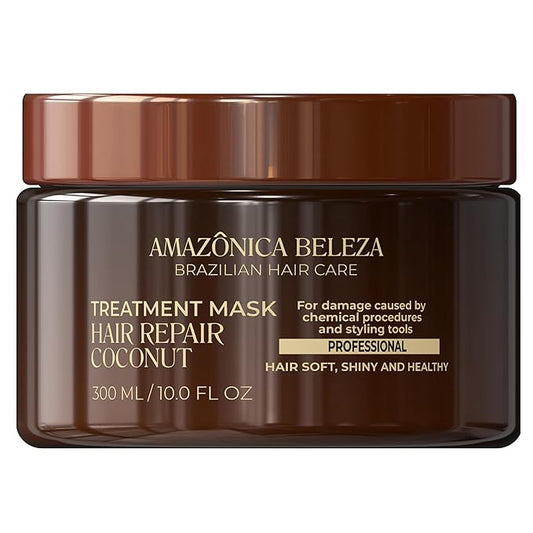 AMAZONICA BELEZA Coconut Hair Mask, Repairs Damaged Hair and Restores Hair Proteins for Healthy, Vital Hair, with Coconut Oil, Sulfate & Parabens Free, Professional Line, 10 Oz