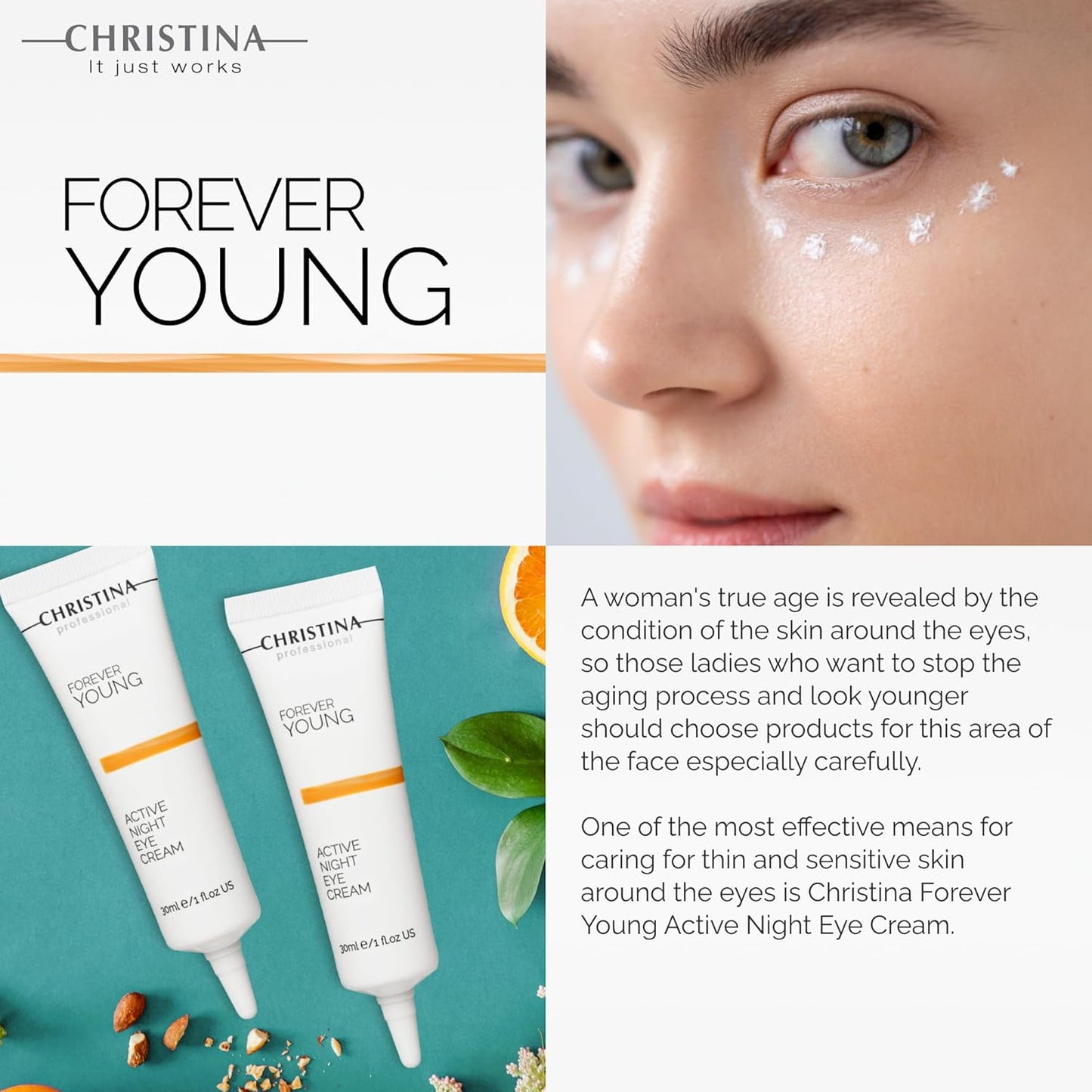 -CHRISTINA- Forever Young Active Eye Night Cream with Retinol | Avocado Oil Eye Cream | Rejuvenates, Moisturizes, and Nourishes the Skin 30ml