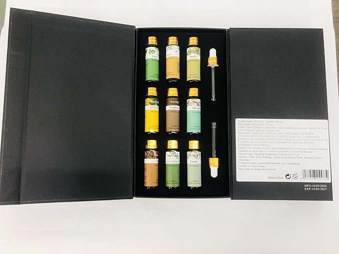 Premium Essential Oil Set - 9x10ML Pure Essential Oils for Massage, Aromatherapy, Diffusers, DIY - 0.33FL.OZ/Bottle