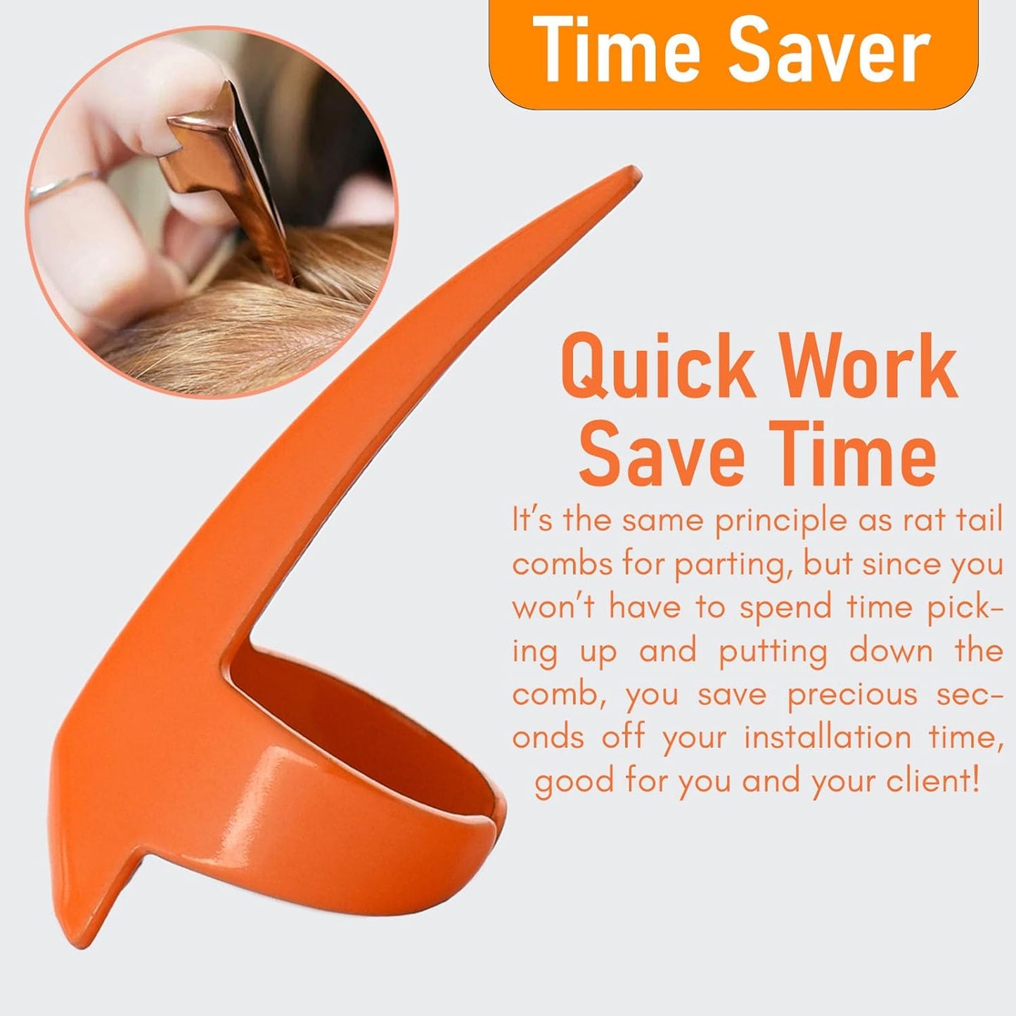 Hair Parting & Sectioning Rings - Stainless Steel Finger Braiding Hair Pick Tools for Durable Dreadlocks Wig, Curling Quick Installation of Remy Human Hair Extensions Hair Styling Tools (1pc, Orange)