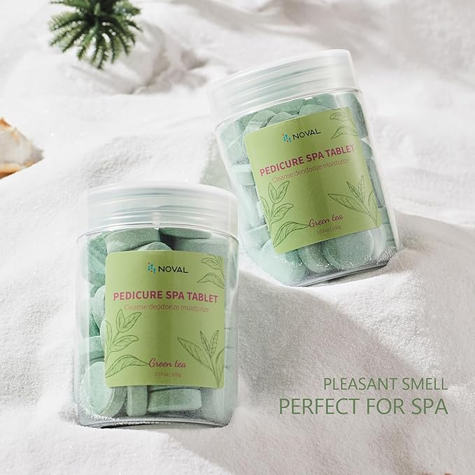 NOVAL Pedicure Spa Tablet - Fast Dissolving, Gentle & Portable Foot Soak for Softening Calluses & Hydrating Skin, Green Tea Scent